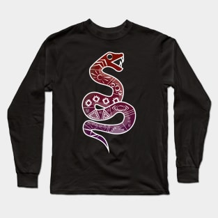 Mexican Aztec Snake Design Red and Purple Long Sleeve T-Shirt